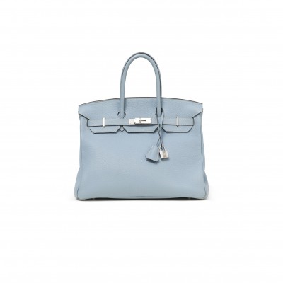 HERMÈS BIRKIN 35 TOGO LEATHER LINEN BLUE SILVER BUCKLE BK35J7TGSS (35*28*18cm)